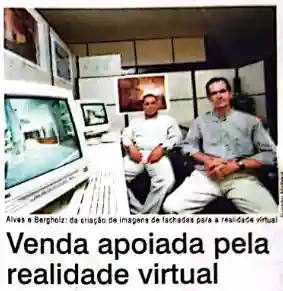 Matéria “Venda apoiada pela realidade virtual”, com foto de Alves e Bergholz diante dos computadores